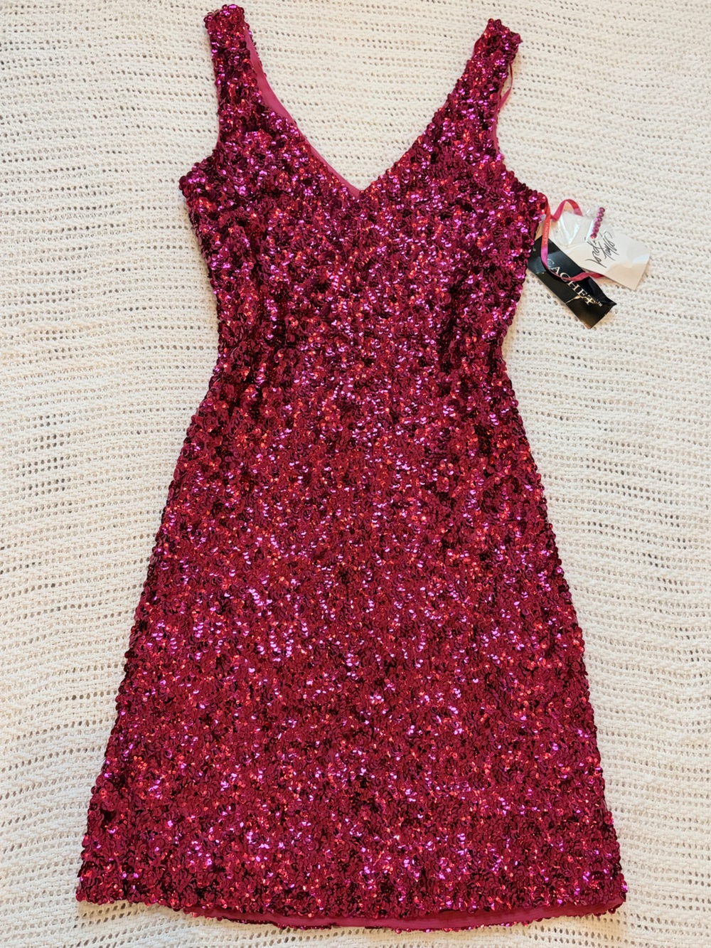 🩷 Cachet NWT Y2K Hot Pink Sequin Dress McBling Disco Glam Party Festival Club